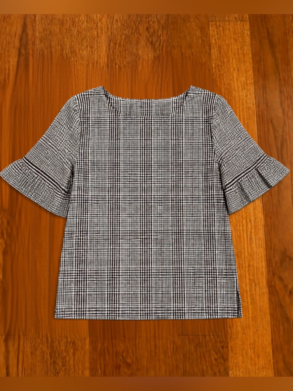 NWT Ann Taylor Houndstooth Ruffle Sleeve Blouse Size XS